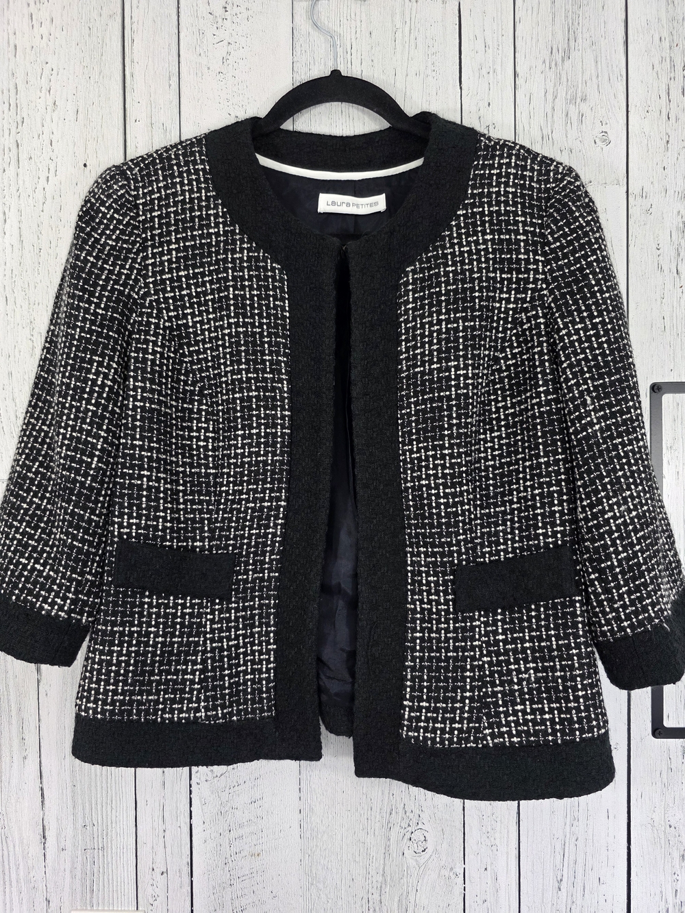 Laura Petites Black White Tweed Bouclé Blazer Jacket Office Business Career